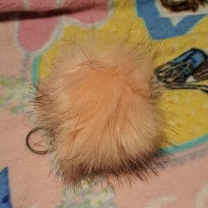 Fluffy Faux Fur Peach Keychain Pom Pom